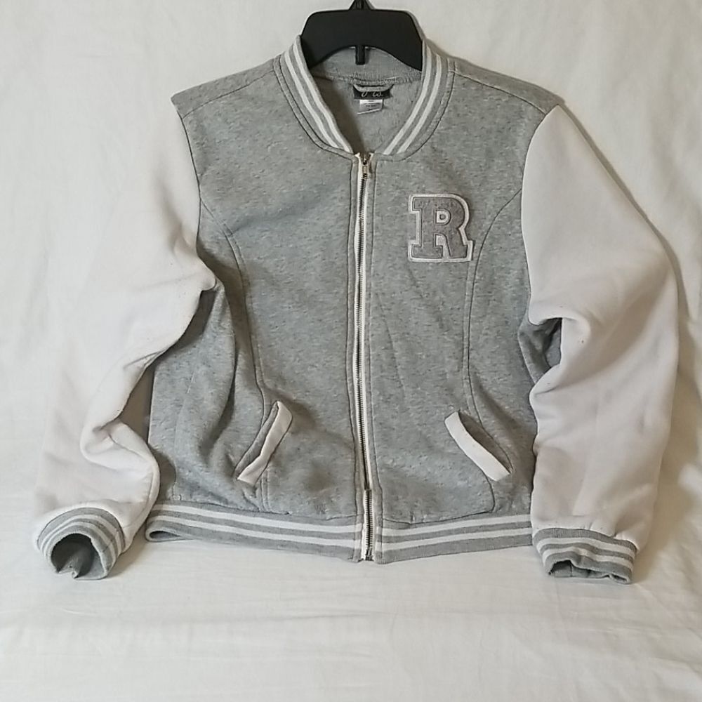 Dots Gray & White Varsity Fullโ Front Zip Jacket Size XL